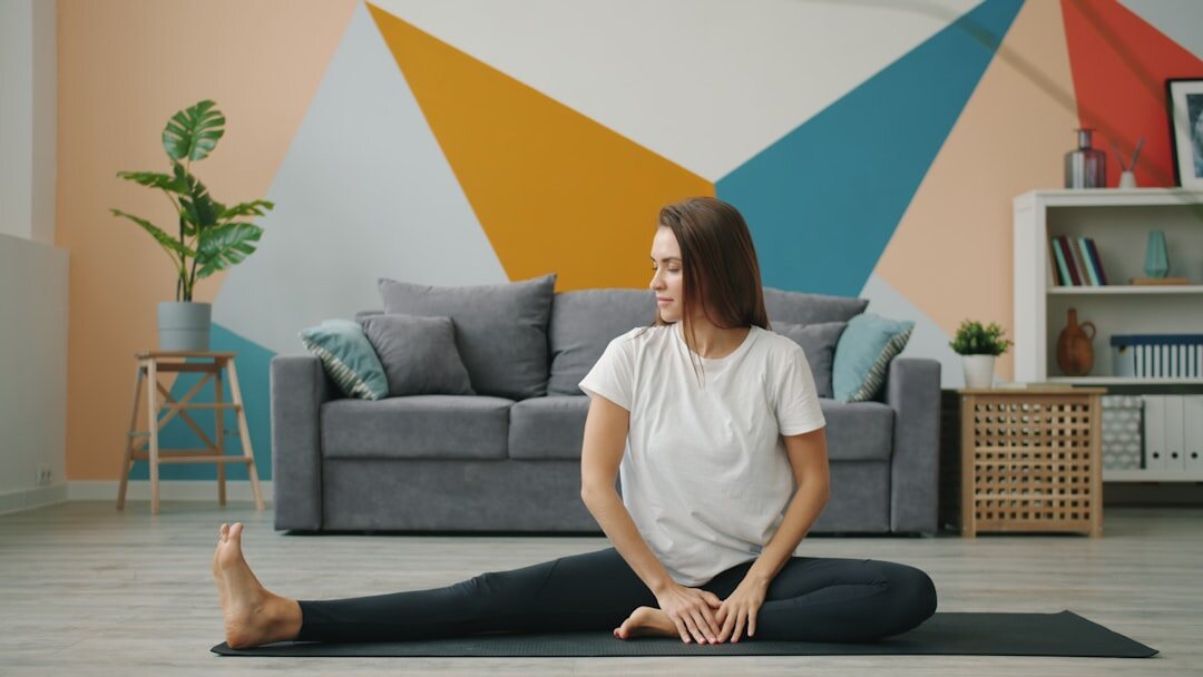 senior woman doing yoga at home