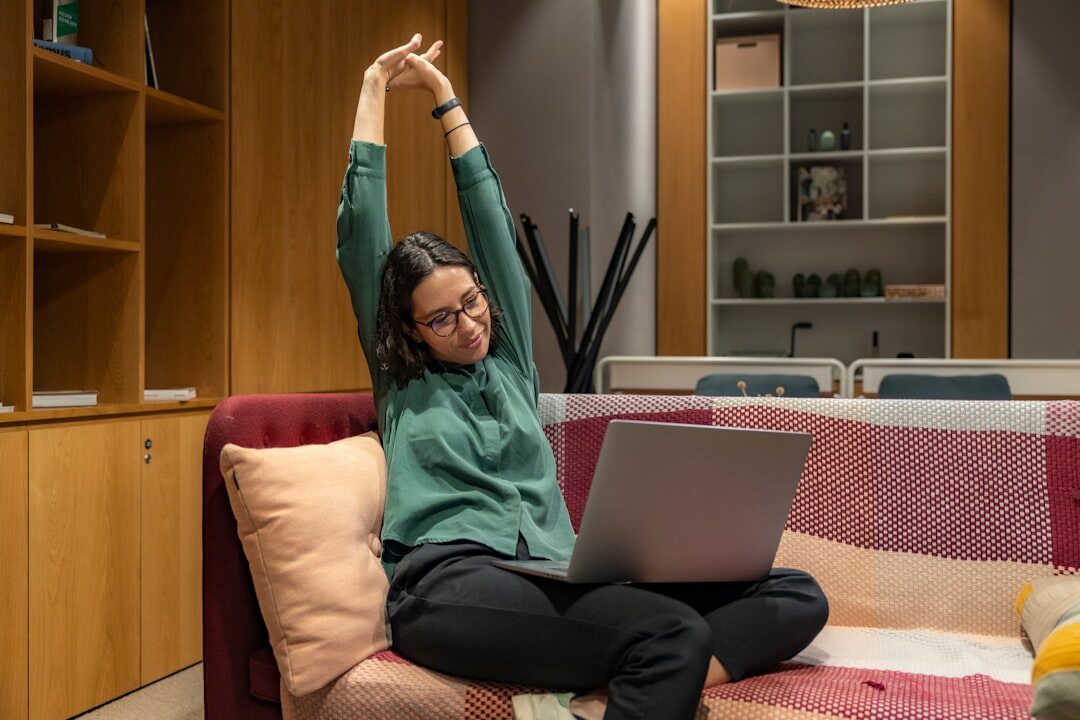 senior woman stretching at home